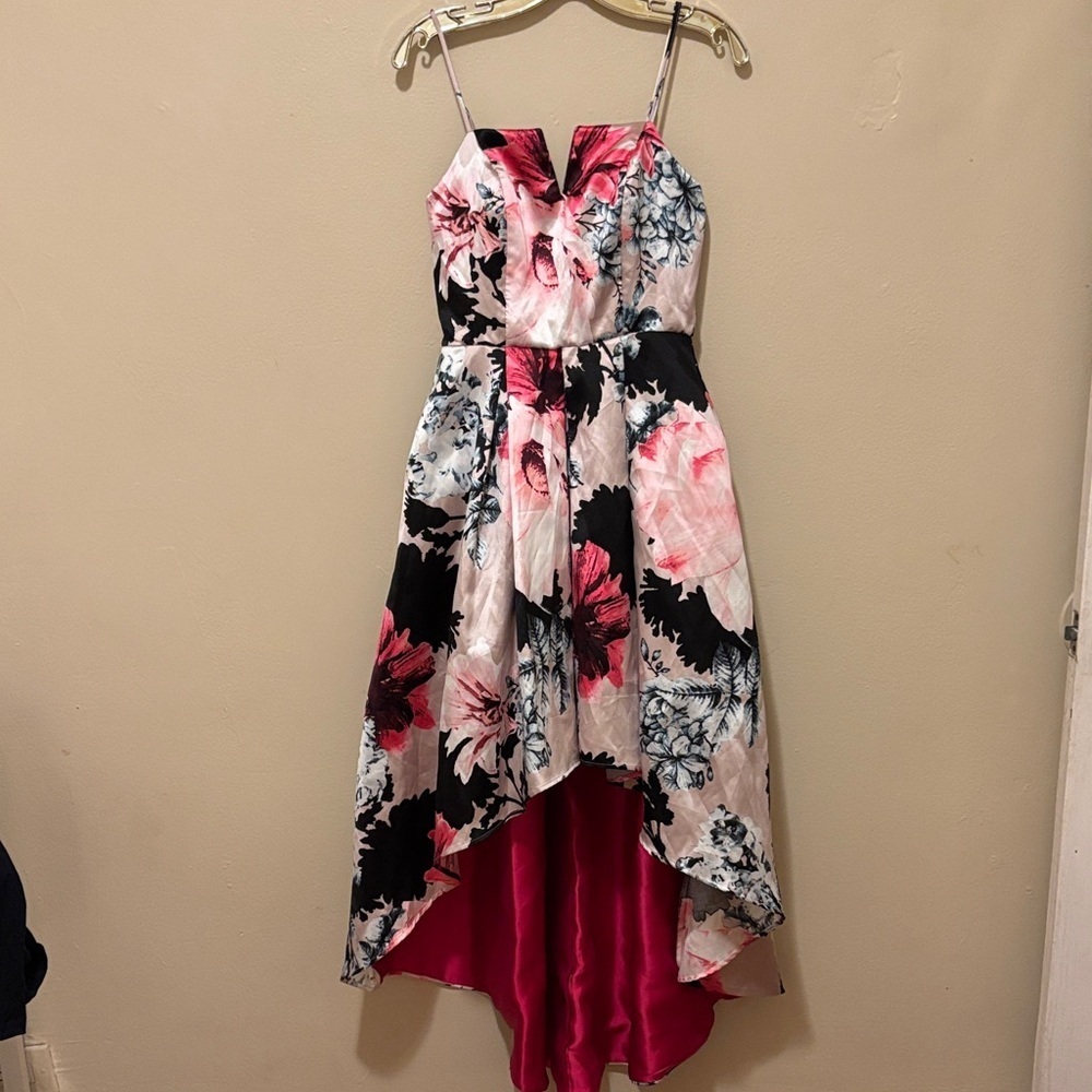 Trixxi Pink and Black Floral High-Low Dress